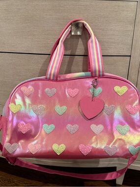 Pink Heart-Embellished Travel Bag with Heart Charm